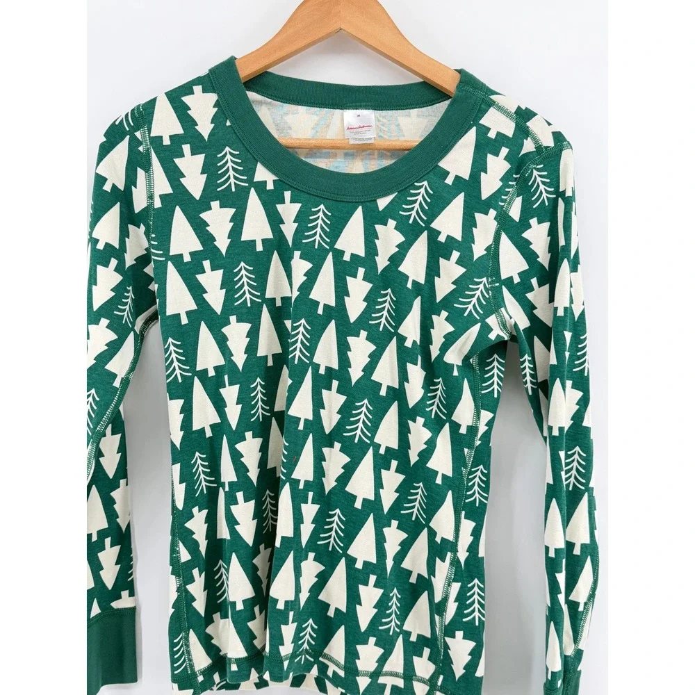 Hanna Andersson Christmas Tree Green White Organic Cotton Pajama Top M 016403W